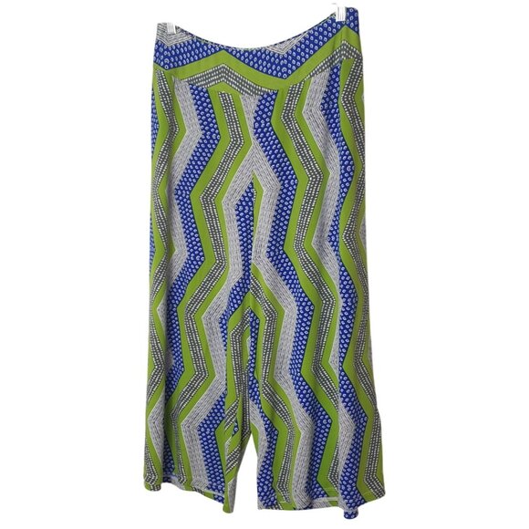 Cato Woman Palazzo Pants 18/20W Green Blue Printed Flowing Stretch Comfy Cottage - Picture 1 of 7